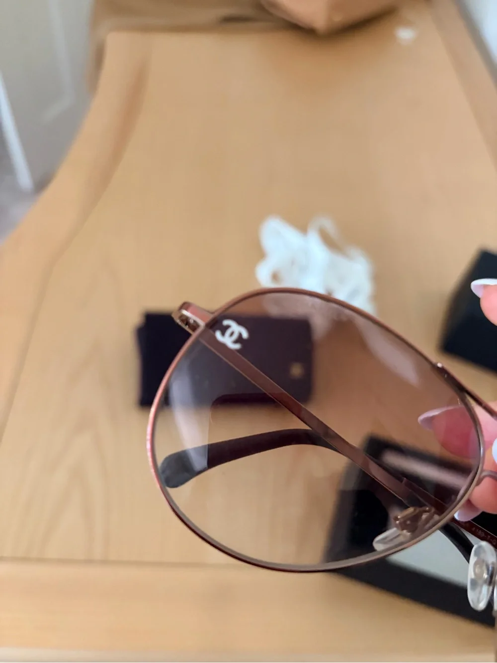 CHANEL Pink Gold Aviator Sunglasses with Beige Gradient Lenses